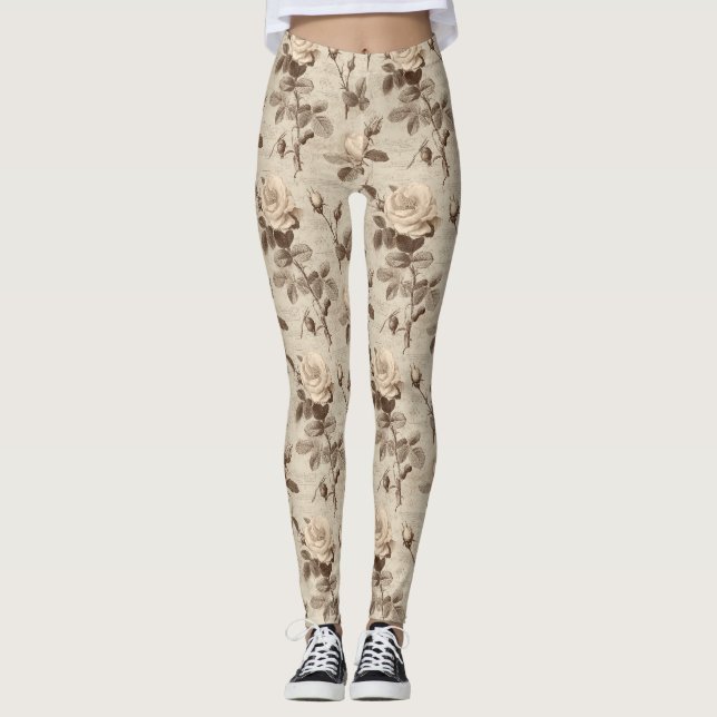 Antikes botanisches Blumenmuster (3) Leggings (Vorderseite)
