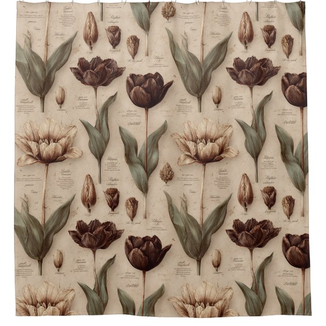 Antikes botanisches Blumenmuster (6) Duschvorhang (Vorderseite)