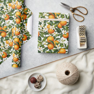 Antikes botanisches Orangenfrucht-Blütenmuster Geschenkpapier