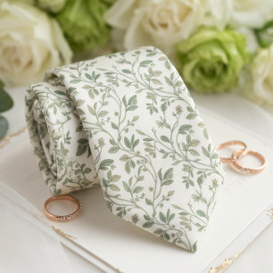 Antikes Botanisches Rankenmuster in Salbeigrün Krawatte