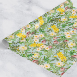 Antikes botanisches Rosenverpackungspapier in Meer Geschenkpapier
