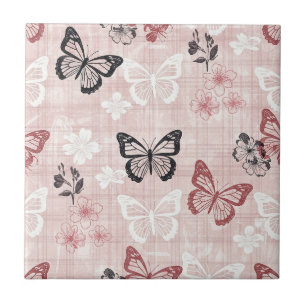 Antikes botanisches Schmetterlings-Toile-Muster (1 Fliese