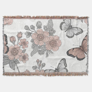 Antikes botanisches Schmetterlings-Toile-Muster (2 Decke