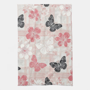 Antikes botanisches Schmetterlings-Toile-Muster (3 Geschirrtuch