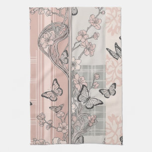 Antikes botanisches Schmetterlings-Toile-Muster (4 Geschirrtuch