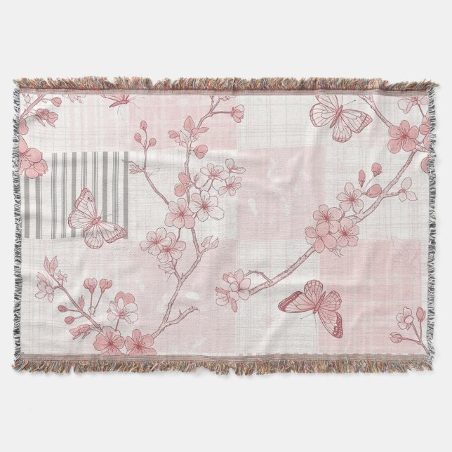 Antikes Botanisches Schmetterlings-Toile-Muster (7 Decke (Vorderseite)