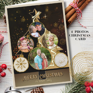 Antikes Braun-Schwarz & Gold 4-Foto-Weihnachtsbaum Feiertagskarte