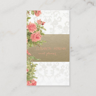 Antikes braunes Kraftpapier, Spitze, Rosen Visitenkarte