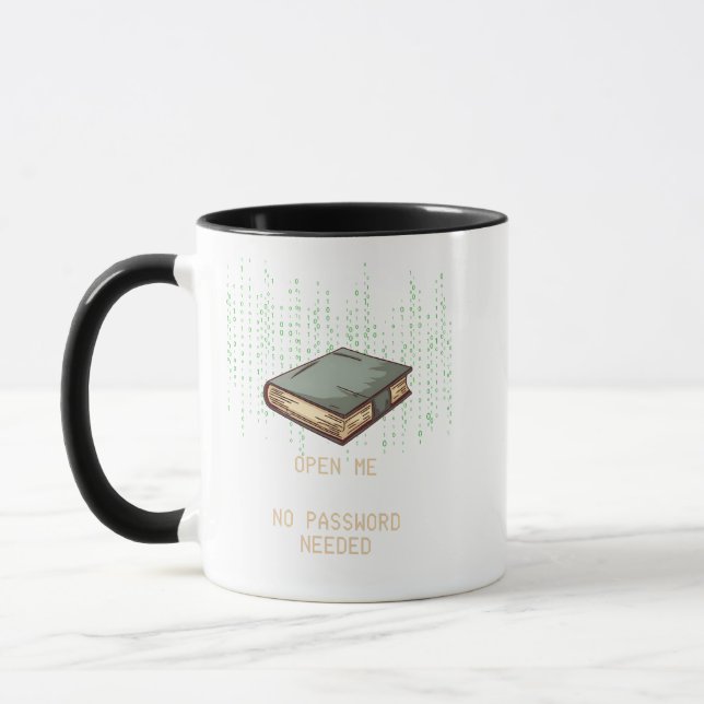 Antikes Buch mit binärem Code-Angebot für Tech Gee Tasse (Links)