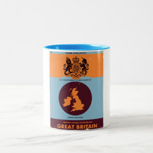 Antikes Buchcover einer Landkarte von Großbritanni Zweifarbige Tasse