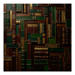 Antikes Bücherregal der Bibliothek Grün Gold Poster
