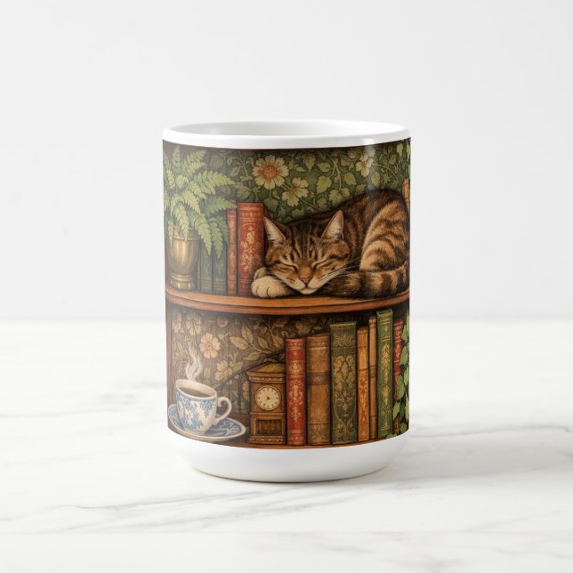 Antikes Bücherregal mit Katze und Kaffee Kaffeetasse (Mittel)