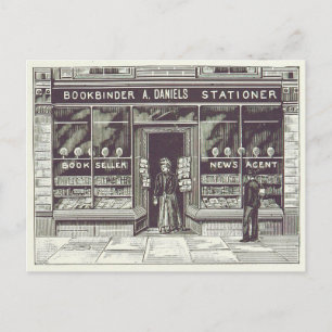 Antikes Buchladen-Zeichnung 1891 Postkarte