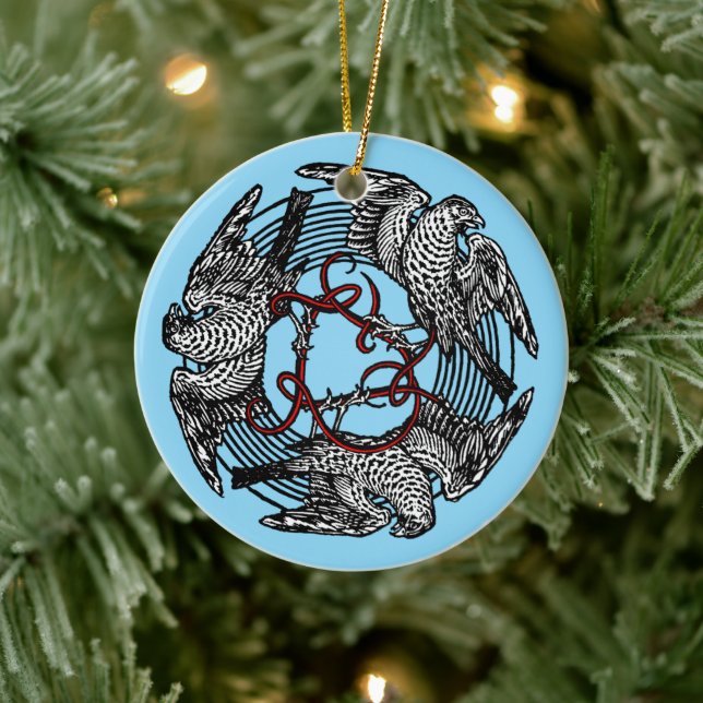 Antikes Buchzeichen Drei Hawks William de Morgan Keramik Ornament (Baum)