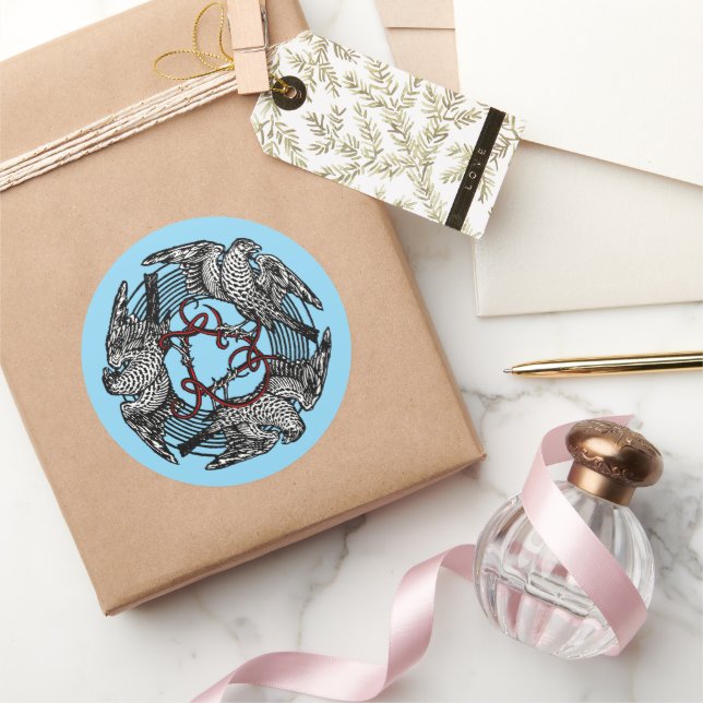 Antikes Buchzeichen Drei Hawks William de Morgan Runder Aufkleber (Schenken)