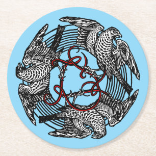 Antikes Buchzeichen Drei Hawks William de Morgan Runder Pappuntersetzer