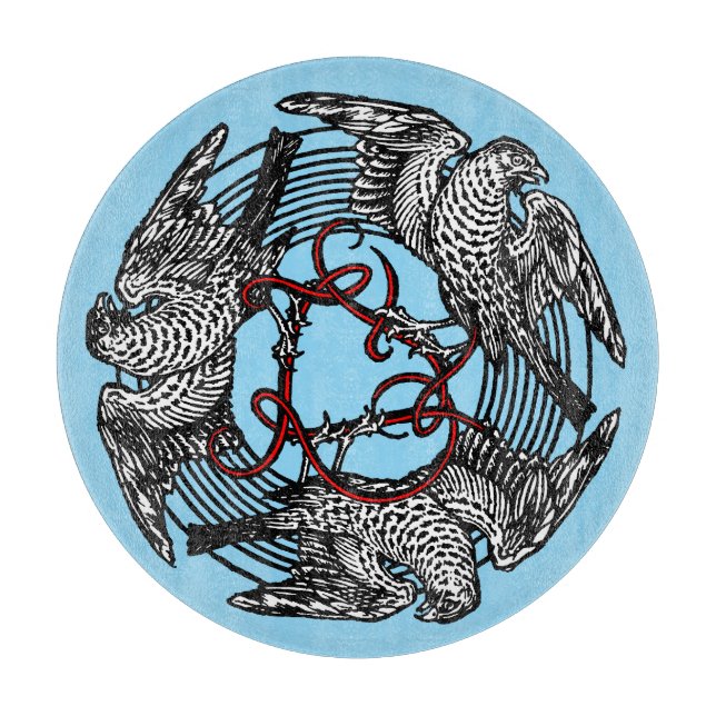 Antikes Buchzeichen Drei Hawks William de Morgan Schneidebrett (Vorderseite)