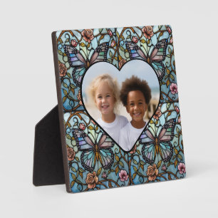 Antikes Buntglas Blau Schmetterling Kunst Fotoplatte