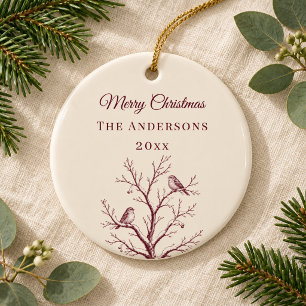 Antikes Burgunder-Creme-Weihnachts-Toile-Baum-Vöge Keramik Ornament