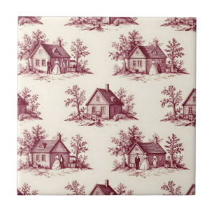 Antikes Burgunderrot-Toile-Dorfmuster Fliese