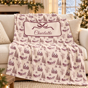 Antikes burgunderrotes Weihnachts-Toile-Pferdeschl Fleecedecke