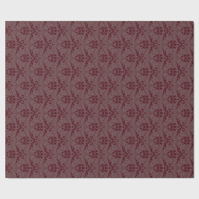 Antikes Burgundy Damask Wrapping Paper Geschenkpapier (Saum)