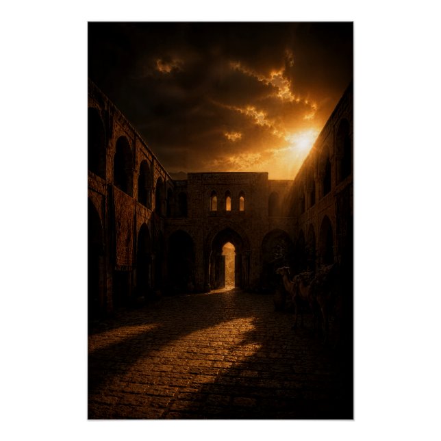 Antikes Caravanserai-Sonnenuntergangs-Poster Poster (Vorderseite)