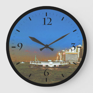 Antikes China Hongkong Boot Wolkenkratzer Meer Große Wanduhr