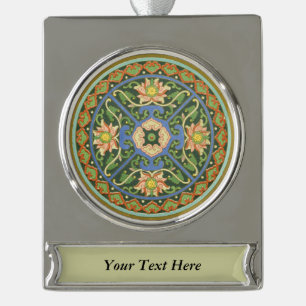 Antikes chinesisches Cloisonné-Muster: Jade Grün Banner-Ornament Silber