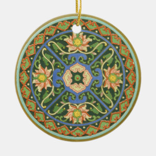 Antikes chinesisches Cloisonné-Muster: Jade Grün Keramikornament