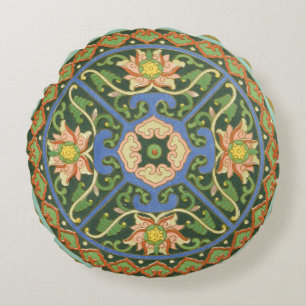 Antikes chinesisches Cloisonné-Muster: Jade Grün Rundes Kissen