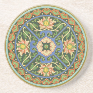 Antikes chinesisches Cloisonné-Muster: Jade Grün Sandstein Untersetzer