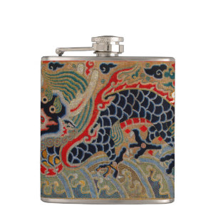 Antikes chinesisches Drache Seidenstickerei-Muster Flachmann