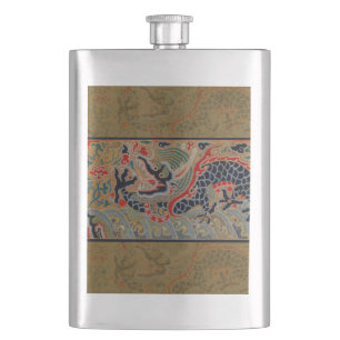 Antikes chinesisches Drache Seidenstickerei-Muster Flachmann