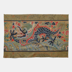 Antikes chinesisches Drache Seidenstickerei-Muster Küchentuch