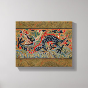 Antikes chinesisches Drache Seidenstickerei-Muster Leinwanddruck