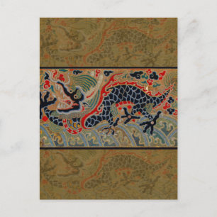 Antikes chinesisches Drache Seidenstickerei-Muster Postkarte