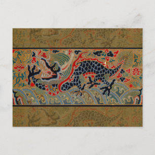 Antikes chinesisches Drache Seidenstickerei-Muster Postkarte
