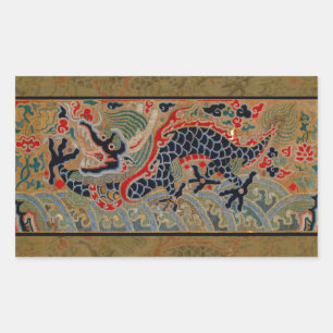 Antikes chinesisches Drache Seidenstickerei-Muster Rechteckiger Aufkleber