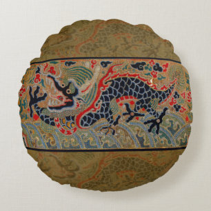 Antikes chinesisches Drache Seidenstickerei-Muster Rundes Kissen