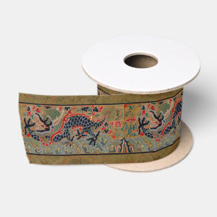 Antikes chinesisches Drache Seidenstickerei-Muster Satinband