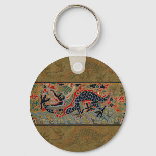 Antikes chinesisches Drache Seidenstickerei-Muster Schlüsselanhänger