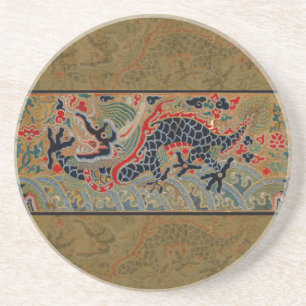 Antikes chinesisches Drachen-Seidenstickereimuster Getränkeuntersetzer