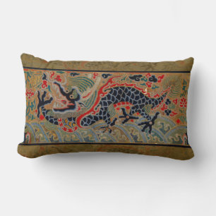 Antikes chinesisches Drachen-Seidenstickereimuster Lendenkissen
