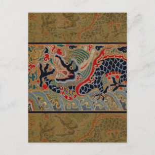 Antikes chinesisches Drachen-Seidenstickereimuster Postkarte