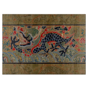 Antikes chinesisches Drachen-Seidenstickereimuster Schneidebrett