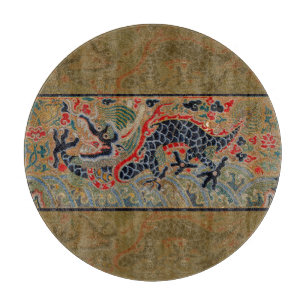Antikes chinesisches Drachen-Seidenstickereimuster Schneidebrett