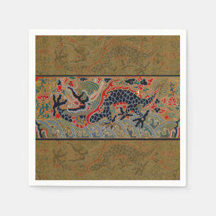 Antikes chinesisches Drachen-Seidenstickereimuster Serviette