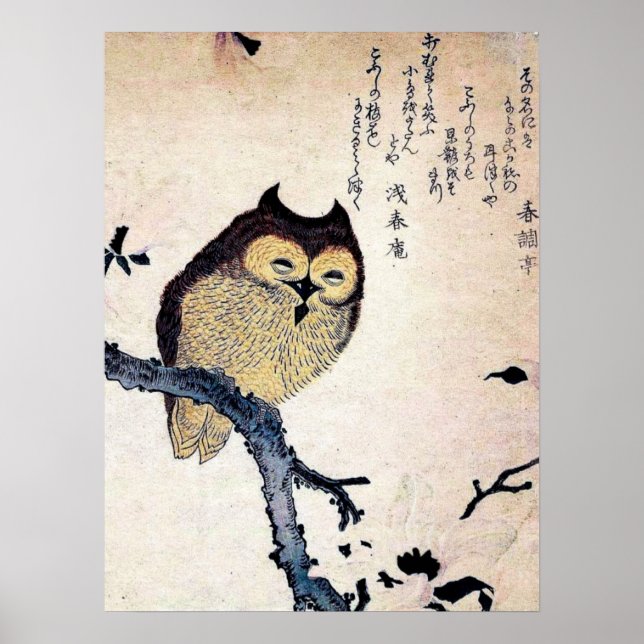 Antikes chinesisches Eulen-Druckplakat Poster (Vorne)