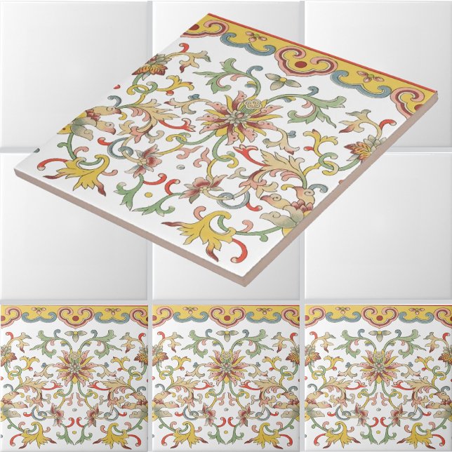 Antikes chinesisches florales Blattfriesmuster Fliese (Von Creator hochgeladen)